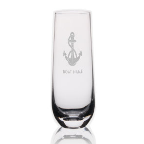 Boat Name Nautical Anchor Beach House Custom Stemless Champagne Flute