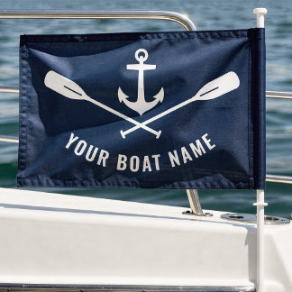 Boat Name Nautical Anchor Crossed Oars Boat or Car Flag