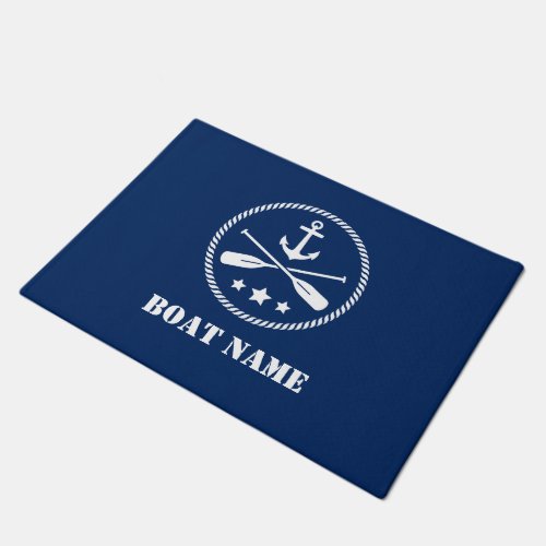 Boat Name Nautical Anchor  Crossed Oars Navy Blue Doormat