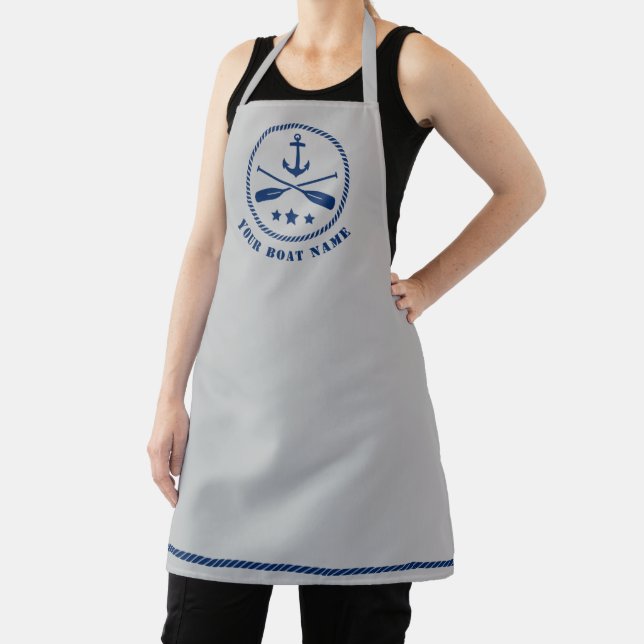 Boat Name Nautical Anchor Crossed Oars Stars Gray Apron (Insitu)