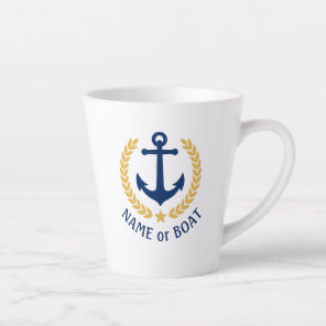 Boat Name Nautical Anchor Gold Laurel Star Latte Mug