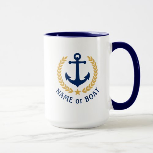 Boat Name Nautical Anchor Gold Style Laurel Large  Mug