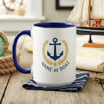 Boat Name Nautical Anchor Gold Style Laurel Large  Mug<br><div class="desc">A Personalized 15-ounce two tone large coffee Mug with your boat name,  family name or other desired text. Featuring a custom designed nautical boat anchor,  gold style laurel leaves and star emblem. Several accent colors to choose from to match your current decor. Makes a great gift for any occasion.</div>