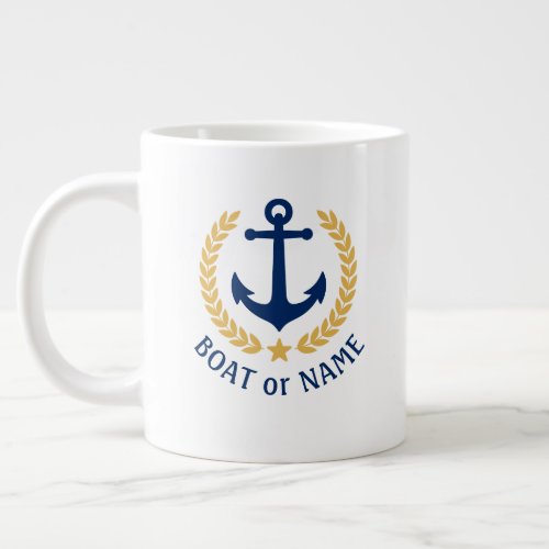 Boat Name Nautical Anchor Gold Style Laurel Star Giant Coffee Mug