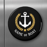 Boat Name Nautical Anchor Gold Style Laurel Star Magnet<br><div class="desc">A Personalized round magnet with your boat name,  family name or other desired text as needed. Featuring a custom designed nautical boat anchor,  gold style laurel leaves and star emblem on black or easily adjust the primary color to match your current theme.</div>