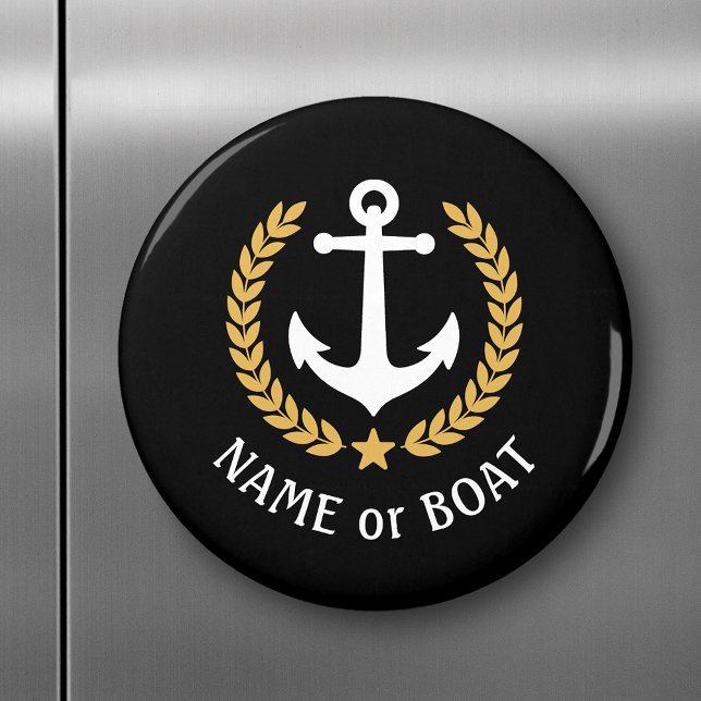 Boat Name Nautical Anchor Gold Style Laurel Star Magnet (Creator Uploaded)