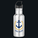 Boat Name Nautical Anchor Gold Style Laurel Star Stainless Steel Water Bottle<br><div class="desc">A Personalized stainless steel water bottle with your boat name,  family name or other desired text. Featuring a custom designed nautical boat anchor,  gold style laurel leaves and star emblem. Makes a great gift for any occasion.</div>