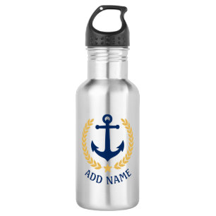 Boat Name Nautical Anchor Gold Style Laurel Star Stainless Steel Water Bottle