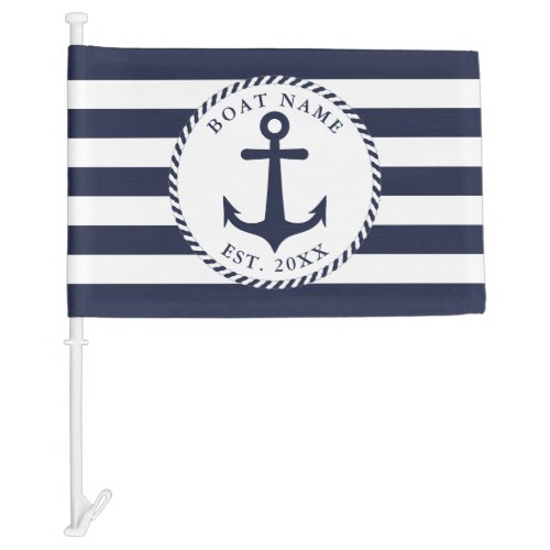 Boat Name Nautical Anchor Navy Blue White Car Flag