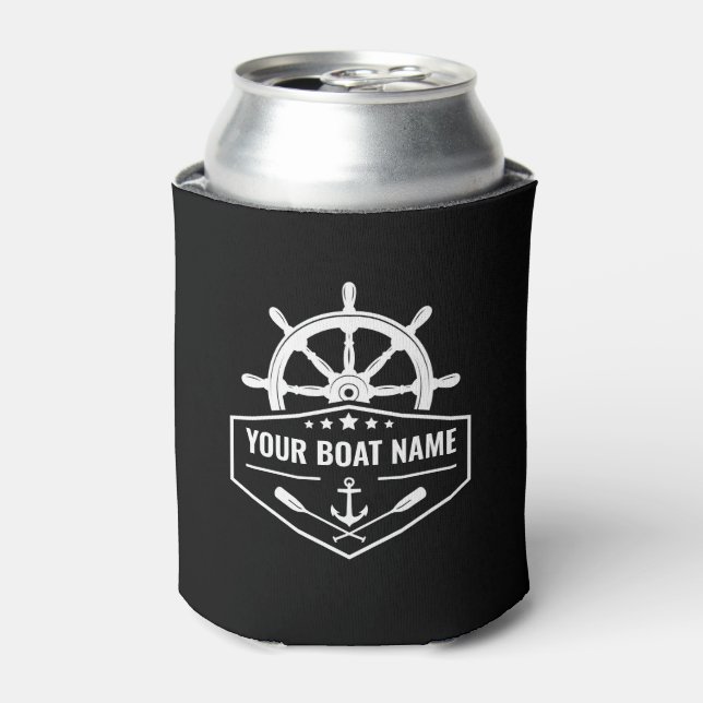 Boat Name Nautical Anchor Oars & Ships Wheel Can Cooler (Can Front)