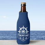 Boat Name Nautical Anchor Oars &amp; Ships Wheel Navy Bottle Cooler at Zazzle
