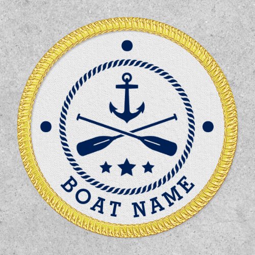 Boat Name Nautical Anchor Oars Stars Navy White Patch