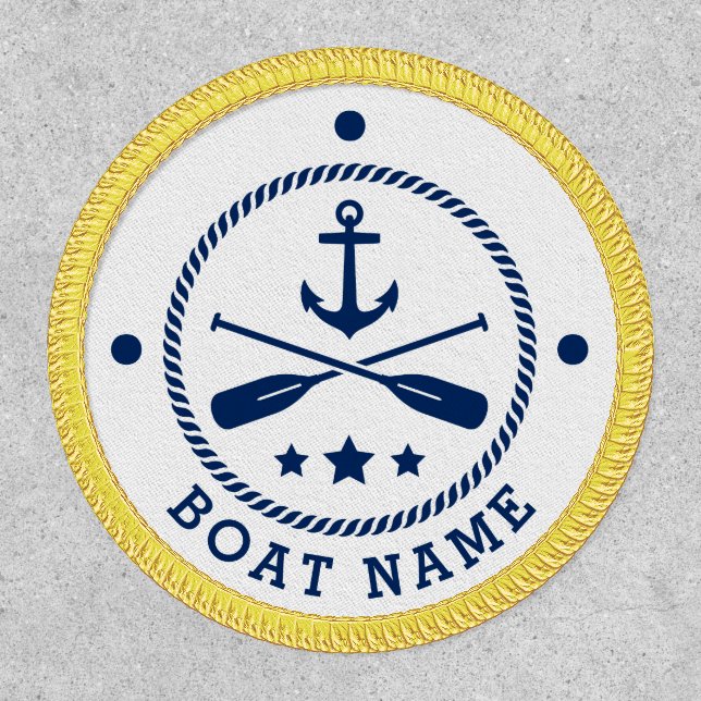 Boat Name Nautical Anchor Oars Stars Navy White Patch (Front)