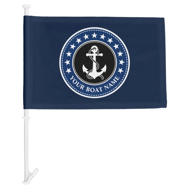Boat Name Nautical Anchor Rope Stars Blue Boat or Car Flag (Front)