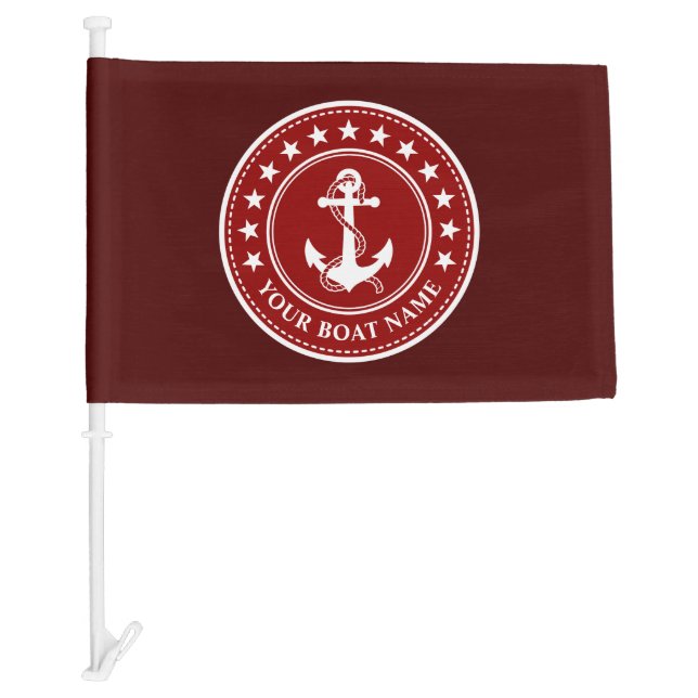 Boat Name Nautical Anchor Rope Stars Red Boat or Car Flag (Front)