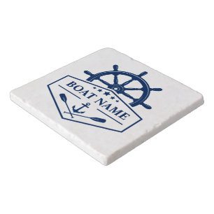 Boat Name Nautical Anchor Ship Wheel Helm Oars Trivet