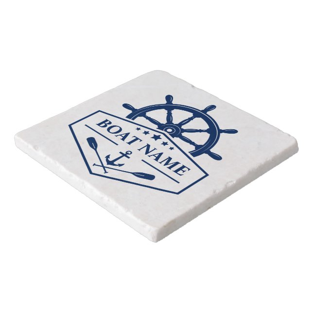 Boat Name Nautical Anchor Ship Wheel Helm Oars Trivet (Corner)