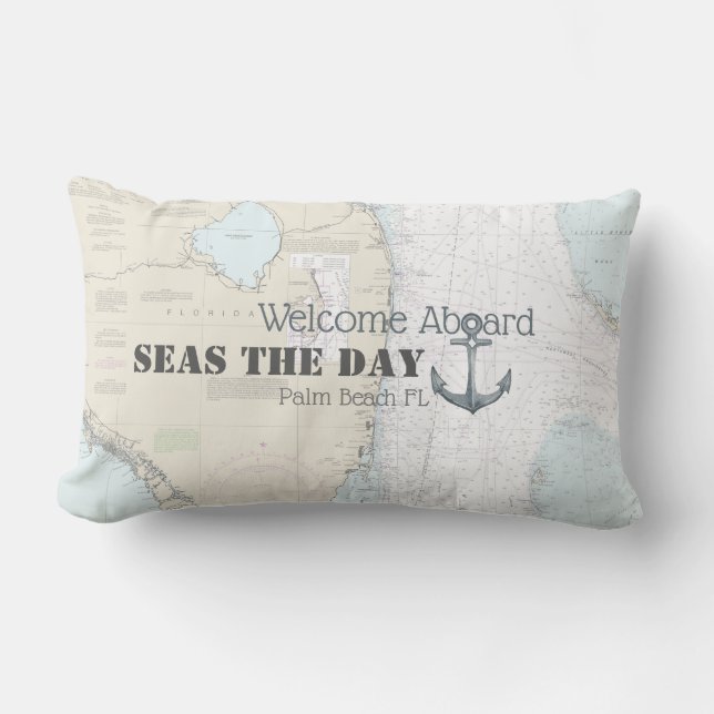 Boat Name & Nautical Anchor Welcome Aboard Florida Lumbar Pillow (Front)