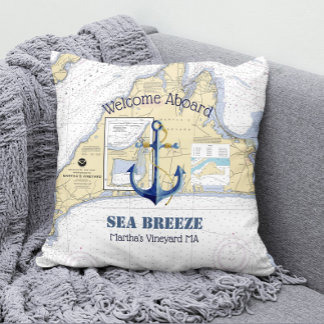 Boat Name & Nautical Anchor Welcome Aboard MA Outdoor Pillow