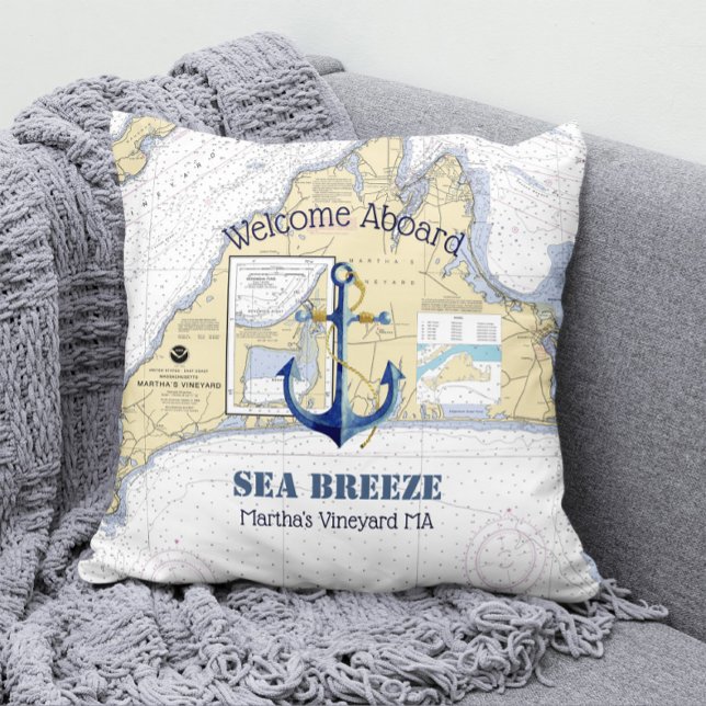 Boat Name & Nautical Anchor Welcome Aboard MA Outdoor Pillow (Creator Uploaded)