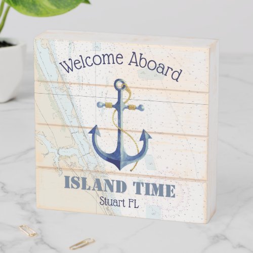 Boat Name Nautical Chart Anchor Welcome Aboard Wooden Box Sign