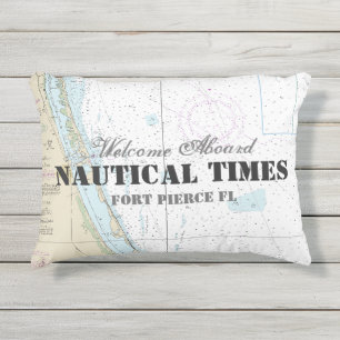 Boat Name & Nautical Chart Welcome Aboard Florida Outdoor Pillow