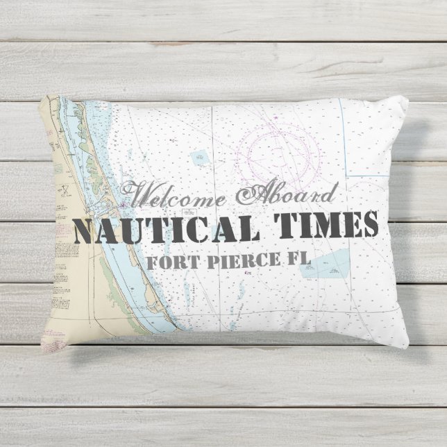Boat Name & Nautical Chart Welcome Aboard Florida Outdoor Pillow (Front)