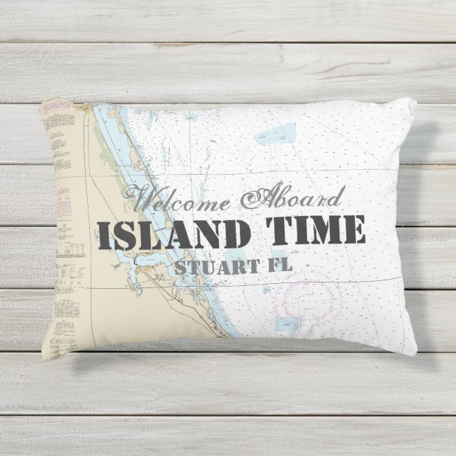 Boat Name & Nautical Chart Welcome Aboard Florida Outdoor Pillow (Front)