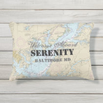 Boat Name &amp; Nautical Chart Welcome Aboard Maryland Outdoor Pillow