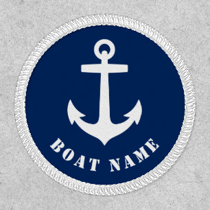 Boat Name Nautical Classic Anchor Navy Blue White Patch