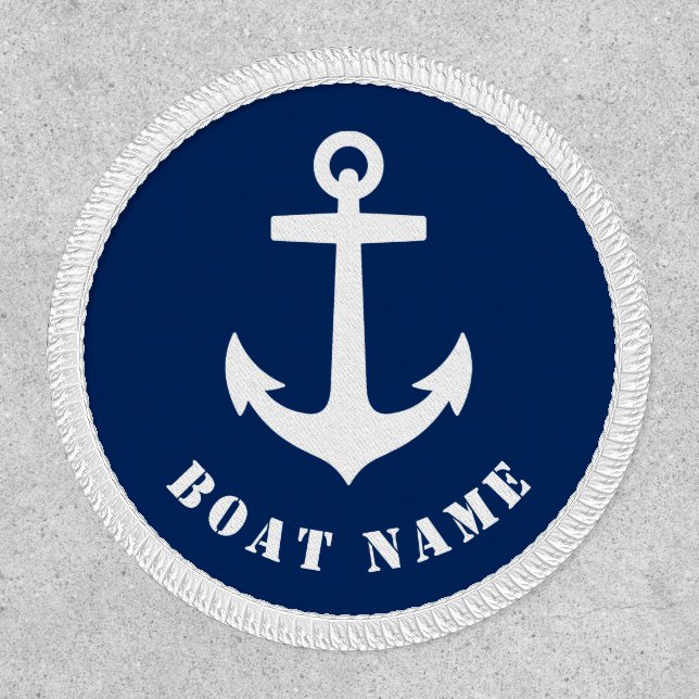 Boat Name Nautical Classic Anchor Navy Blue White Patch (Front)