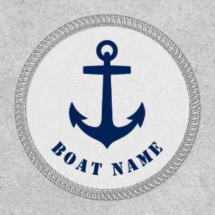 Boat Name Nautical Classic Anchor White Navy Blue Patch