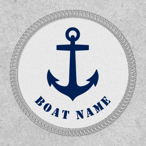 Boat Name Nautical Classic Anchor White Navy Blue Patch