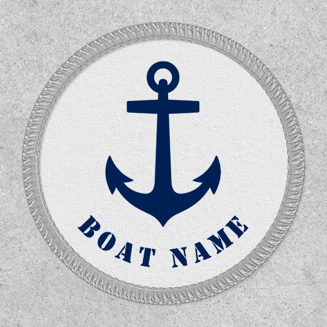 Boat Name Nautical Classic Anchor White Navy Blue Patch (Front)