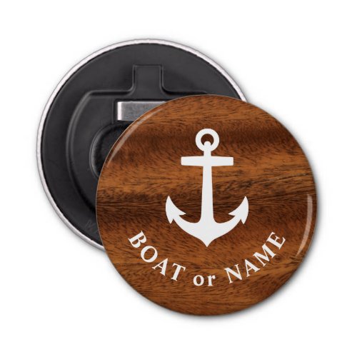 Boat Name Nautical Classic Anchor Wood Style Round Bottle Opener