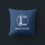 Boat Name Nautical Classic Lighthouse Navy Blue Outdoor Pillow<br><div class="desc">Your Personalized Boat Name with Nautical Classic Lighthouse on a Custom Throw Pillow Cushion</div>