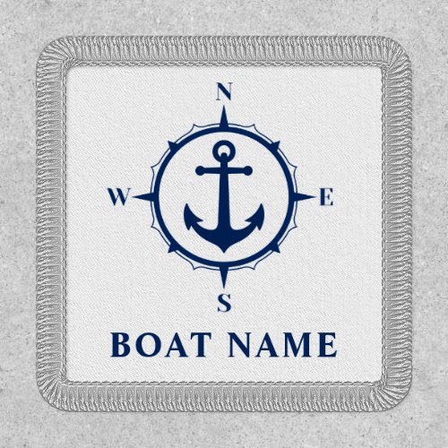 Boat Name Nautical Compass Anchor Blue White Patch