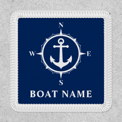 Boat Name Nautical Compass Anchor Navy Blue Patch