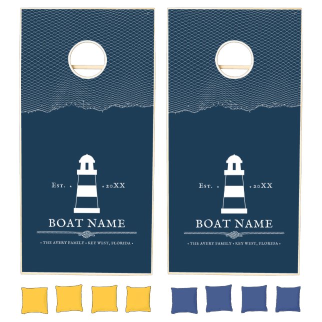 Boat Name Nautical Personalized lighthouse Cornhole Set (Set)