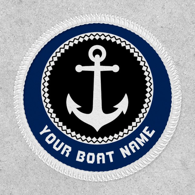 Boat Name Nautical Sea Anchor Black White Blue Patch (Front)
