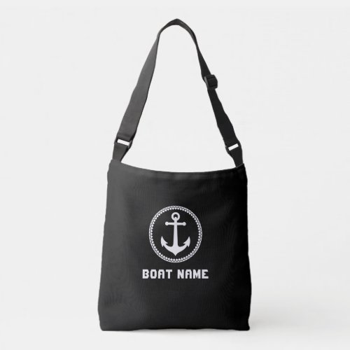 Boat Name Nautical Sea Anchor Black White Crossbody Bag