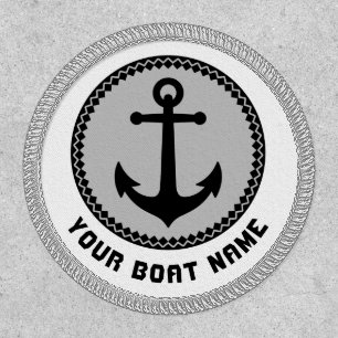 Boat Name Nautical Sea Anchor Black White Gray Patch