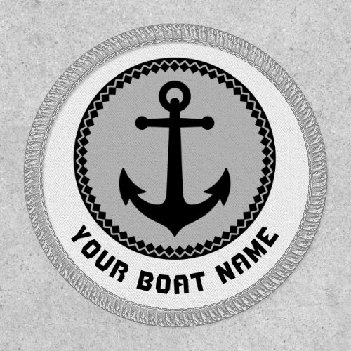 Boat Name Nautical Sea Anchor Black White Gray Patch