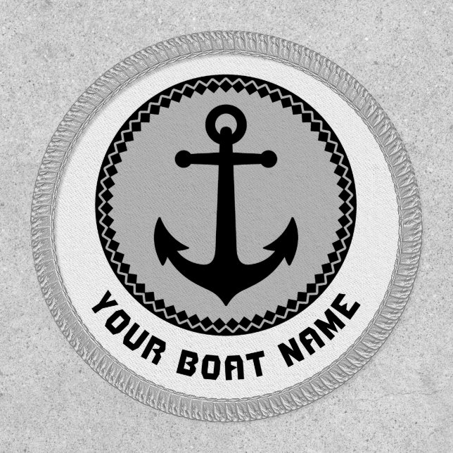 Boat Name Nautical Sea Anchor Black White Gray Patch (Front)