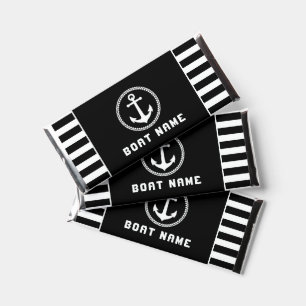 Boat Name Nautical Sea Anchor Black White Stripes Hershey Bar Favors