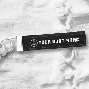 Boat Name Nautical Sea Anchor Black White Wrist Keychain