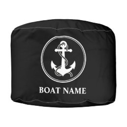 Boat Name Nautical Ship Anchor Black and White Pouf