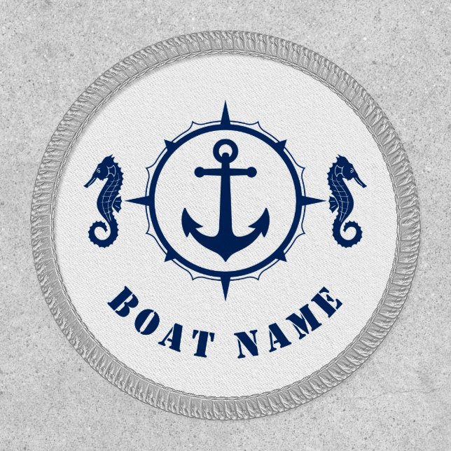 Boat Name Nautical Ship Anchor Seahorse Blue White Patch (Front)
