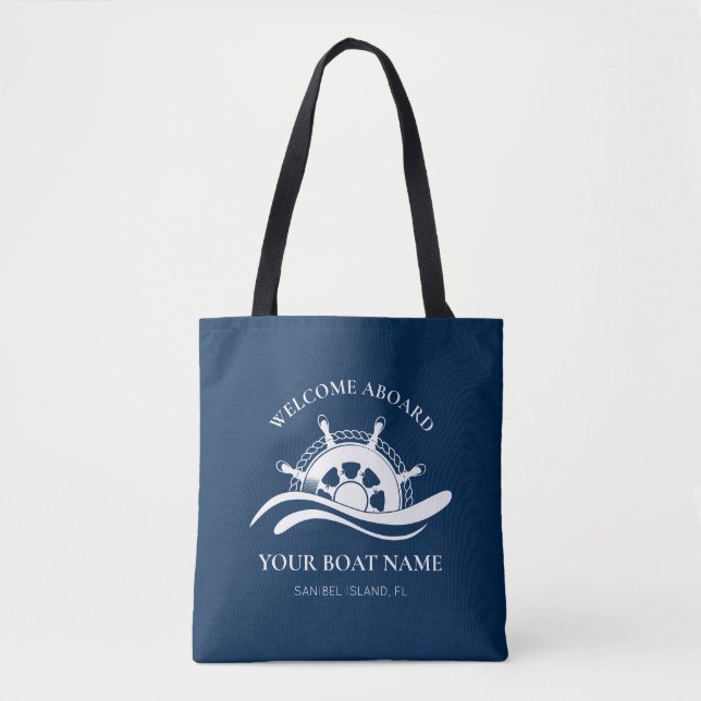 Boat Name Nautical Ship Wheel Tote Bag (Front)