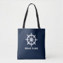 Boat Name Nautical Ships Helm Deep Navy Blue Tote Bag